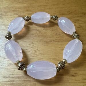 Avon Bold Beaded Pink & Gold Stretch Bracelet Chunky 6 Large Beads